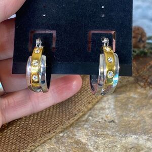 Vintage Gold & Silver Hoop Earrings Leverback Closures